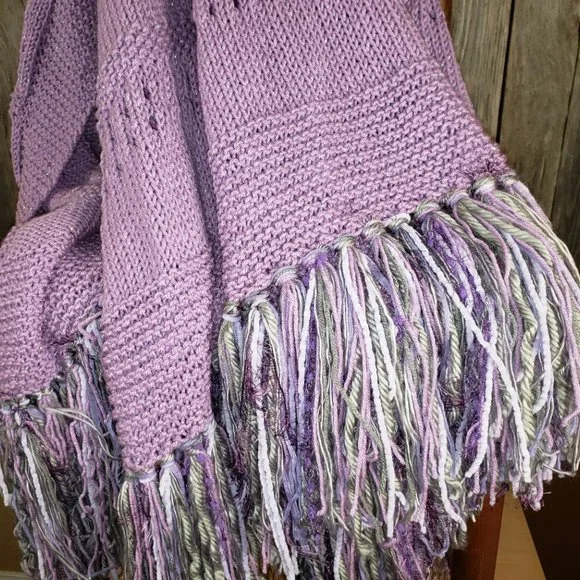 NEW Lavender Metallic Handmade Knitted Afghan Throw Hand Knit Gift Gifts Decor